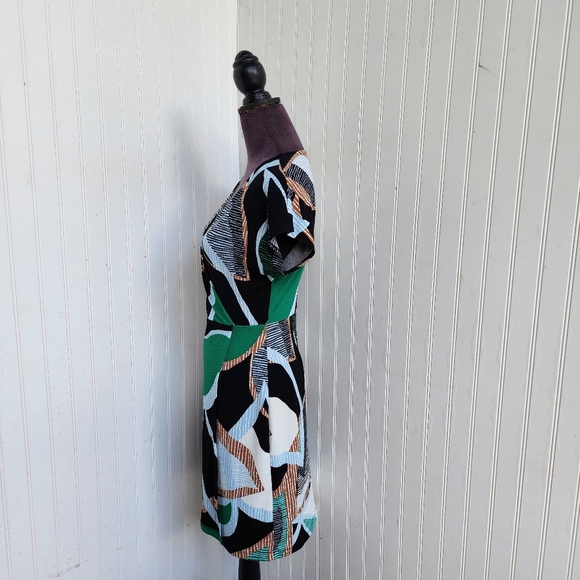 Nine West White Green Tan Faux Wrap Career Knee Length Spring Dress Short S - Picture 4 of 11